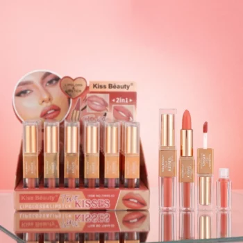 💄 Présentoir de 24 Rouges à Lèvres 2-en-1 Kiss Beauty "Two Kisses" : Le Duo Lèvres Parfait ! ✨ 💋 – Image 2