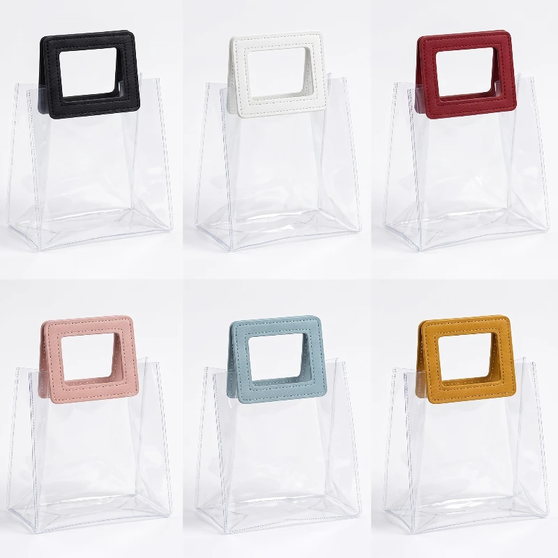 sac transparent pvc ance coloré carrée 🛍️ Lot de 12 Mini Sacs Transparents PVC (15x10x15 cm) : L'Écrin Coloré & Design Anses Carrées ! ✨ 🌈 – Image 1