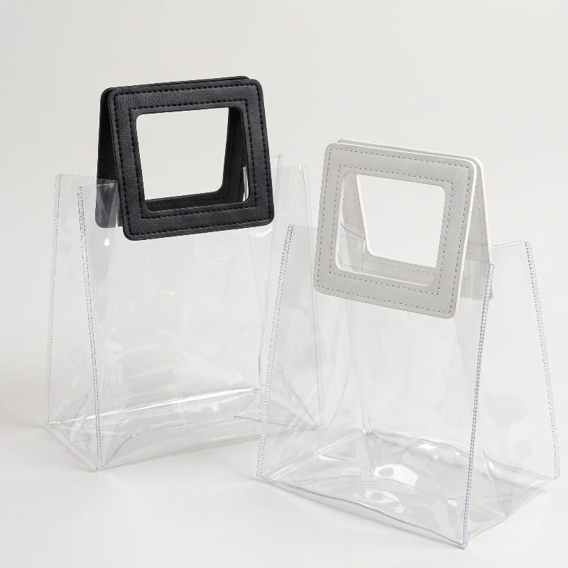 sac transparent pvc ance noir et blanc carrée 🛍️ Lot de 12 Sacs Transparents PVC (15x10x15 cm) : L'Écrin Mini & Design Anses Carrées ! ✨ 🖤🤍 – Image 1
